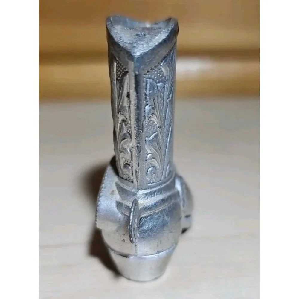 Vintage Myrtle Beach Metal Silver Cowboy Boots Salt and Pepper Shaker Made Japan